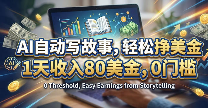 AI自动写故事，轻松挣美刀，1天收入80刀，0门槛-七宝：认真做好一件事