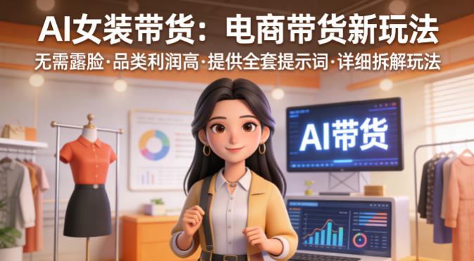 AI女装带货，电商带货新玩法，无需露脸，品类利润高，提供全套提示词，详细拆解玩法-七宝：认真做好一件事