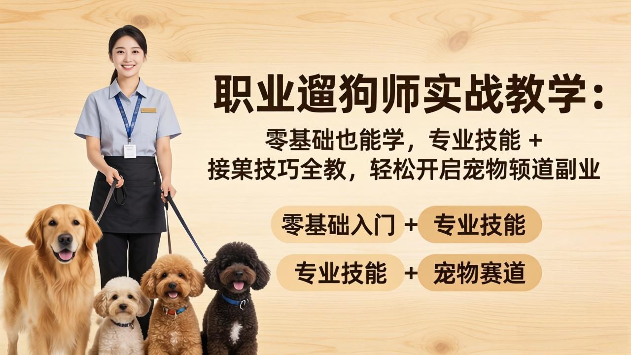 职业遛狗师实战教学：零基础也能学，专业技能   接单技巧全教，轻松开启宠物赛道副业_-七宝：认真做好一件事