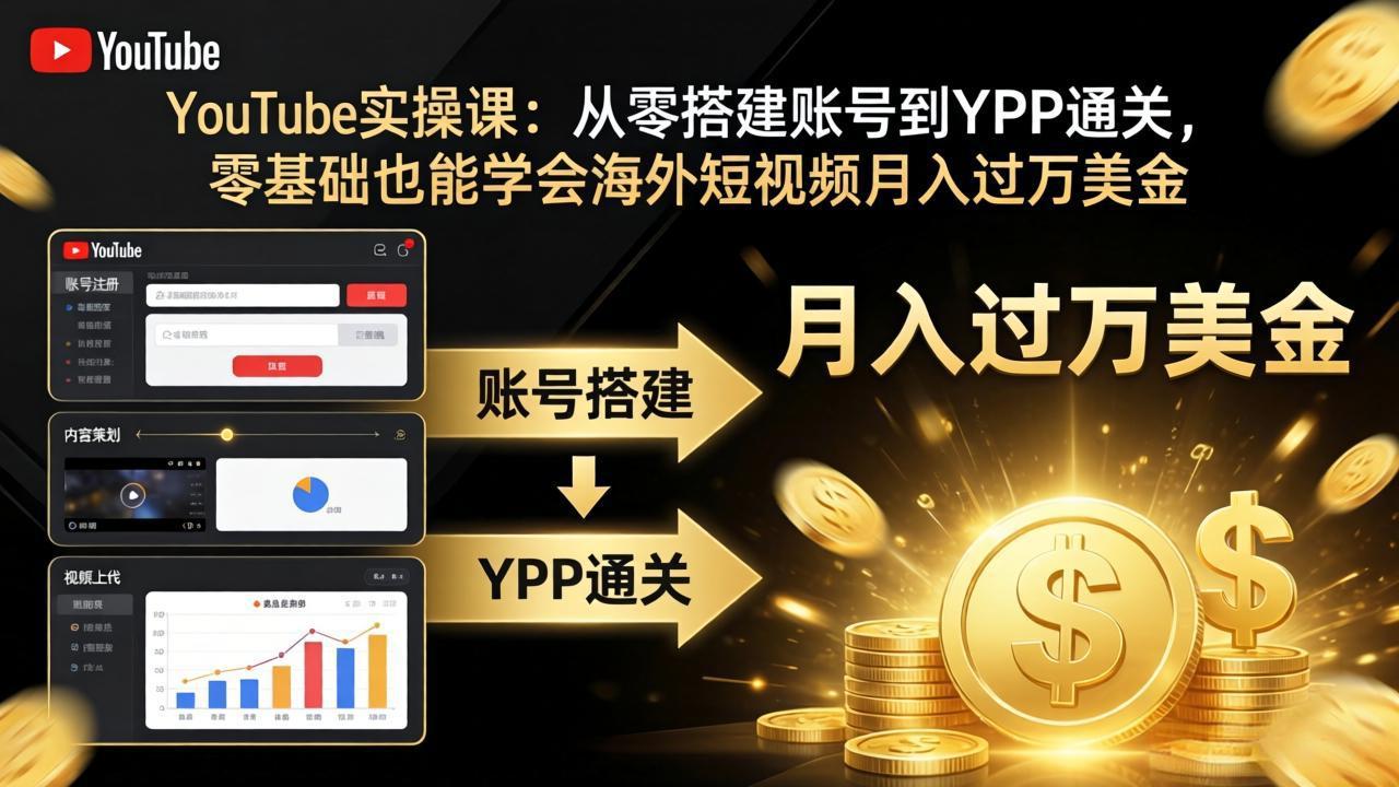 YouTube实操课：从零搭建账号到YPP通关，零基础也能学会海外短视频月入过万美金_-七宝：认真做好一件事