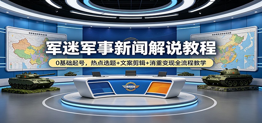 军迷军事新闻解说教程：0基础起号，热点选题 文案剪辑 消重变现全流程教学-七宝：认真做好一件事