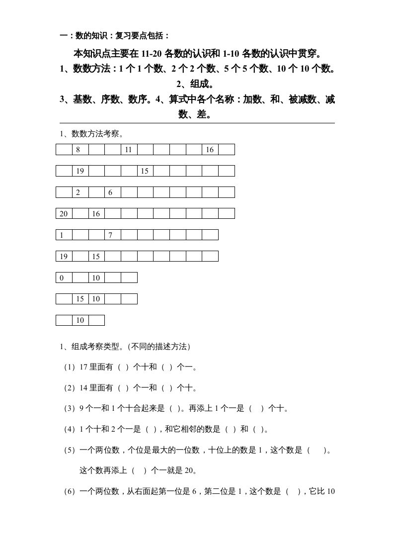 一年级数学上册专题训练—填空题（苏教版）-七宝：认真做好一件事