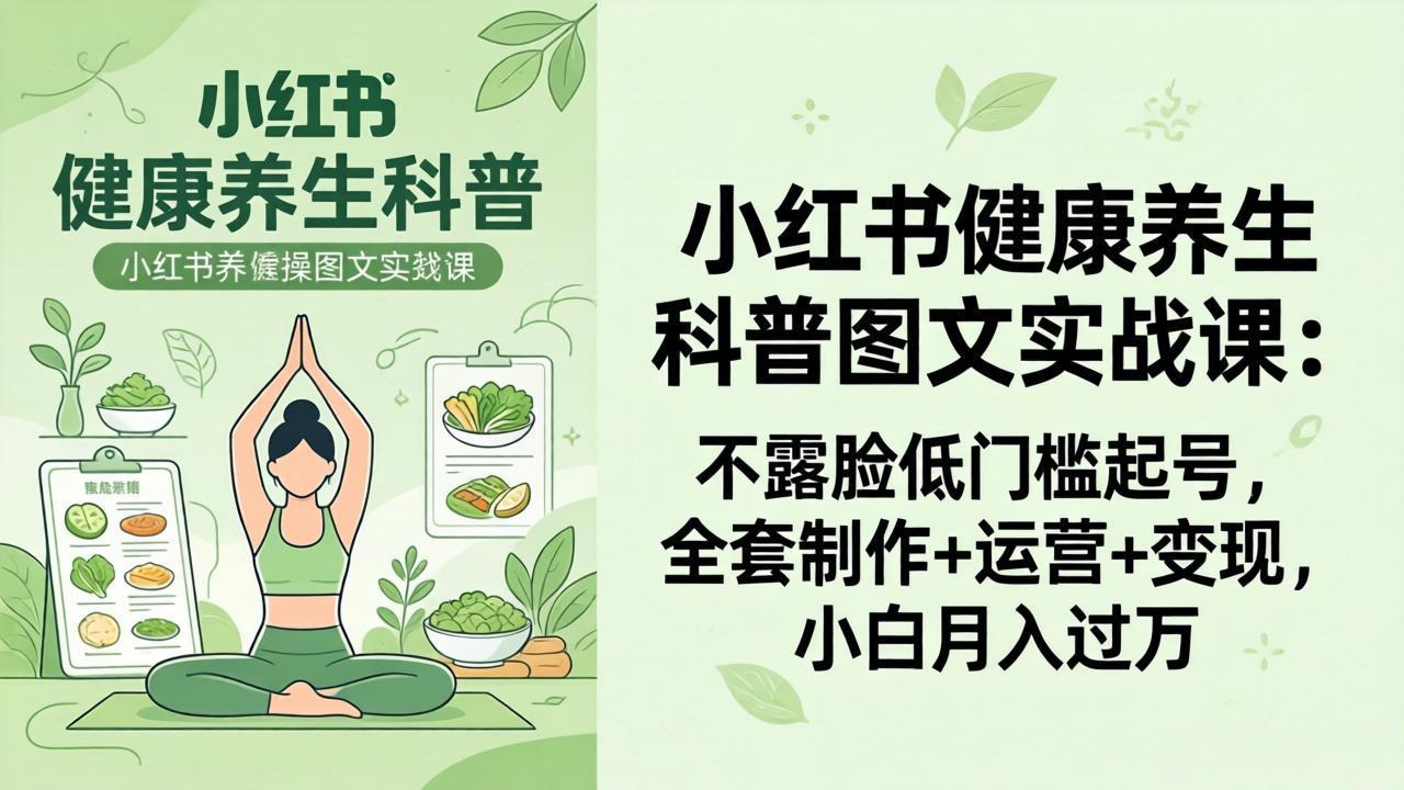 2026小红书健康养生科普图文实战课：不露脸低门槛起号，全套制作 运营 变现，小白月入过万_-七宝：认真做好一件事