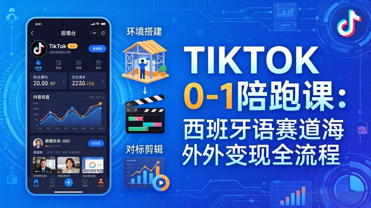 TIKTOK 0-1 陪跑课：从环境搭建到刷对标剪辑，西班牙语赛道海外变现全流程_-七宝：认真做好一件事