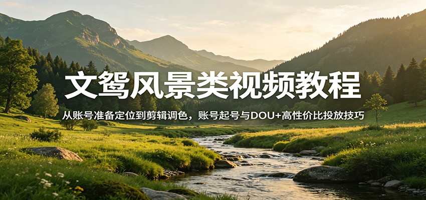 文鸳风景类视频教程：从账号准备定位到剪辑调**，账号起号与DOU 高性价比投放技巧-七宝：认真做好一件事