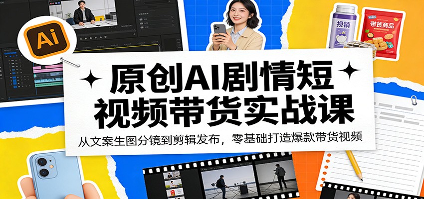 原创AI剧情短视频带货实战课：从文案生图分镜到剪辑发布，零基础打造爆款带货视频-七宝：认真做好一件事