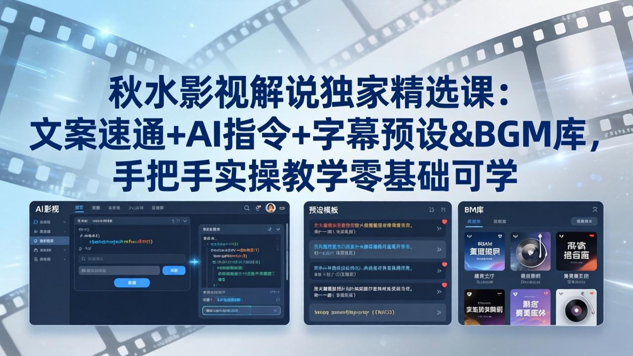 秋水影视解说独家精选课：文案速通 AI指令 字幕预设 BGM库，手把手实操教学零基础可学_-七宝：认真做好一件事