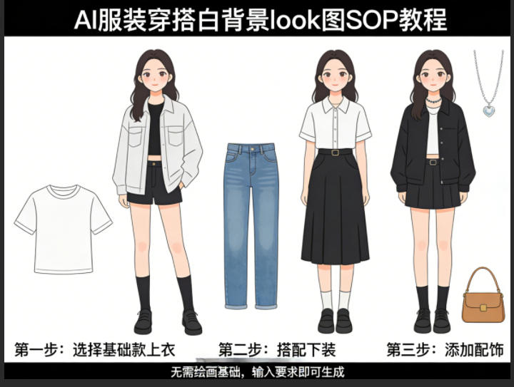 AI服装穿搭白背景look图SOP教程，不用会画画，提几句具体要求，AI就能还你一个奇迹-七宝：认真做好一件事