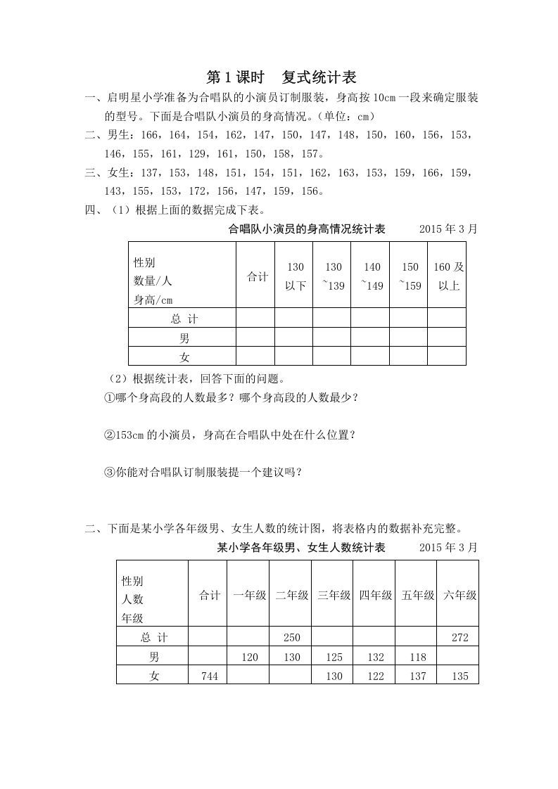 五年级数学上册第1课时复式统计表（苏教版）-七宝：认真做好一件事