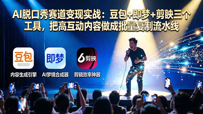 AI脱口秀赛道变现实战：豆包 即梦 剪映三个工具，把高互动内容做成批量复制流水线_-七宝：认真做好一件事