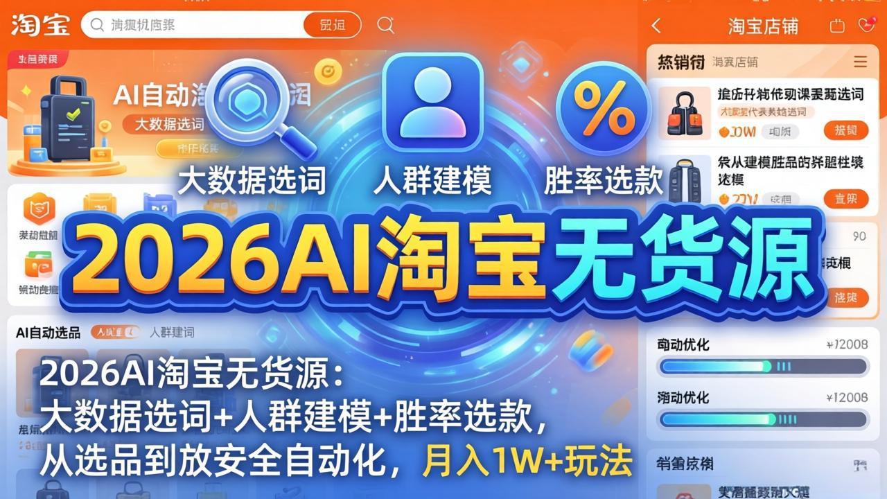 2026AI淘宝无货源-4月更新：大数据选词 人群建模 胜率选款，从选品到放大全自动化，月入1W 玩法_-七宝：认真做好一件事