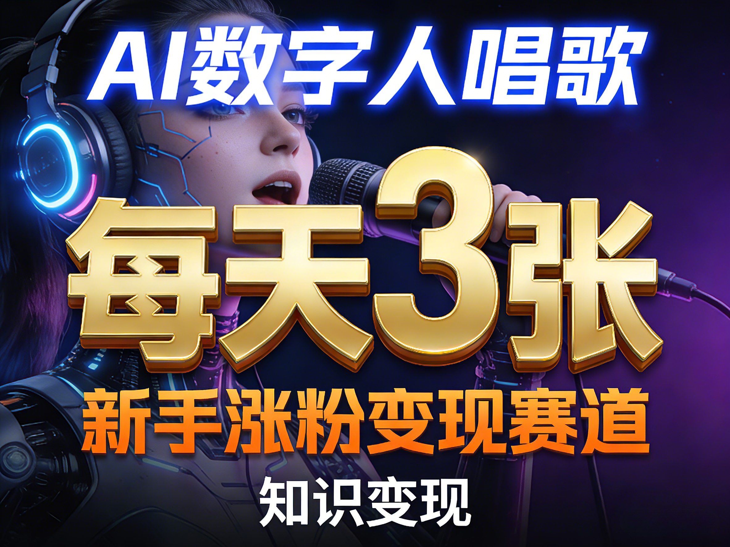 AI数字人唱歌，新手涨粉变现赛道，每天3张和知识付费，副业必备-七宝：认真做好一件事