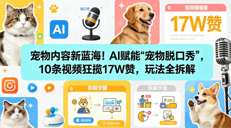 宠物内容新蓝海！AI赋能“宠物脱口秀”，10条视频狂揽17W赞，玩法全拆解-七宝：认真做好一件事