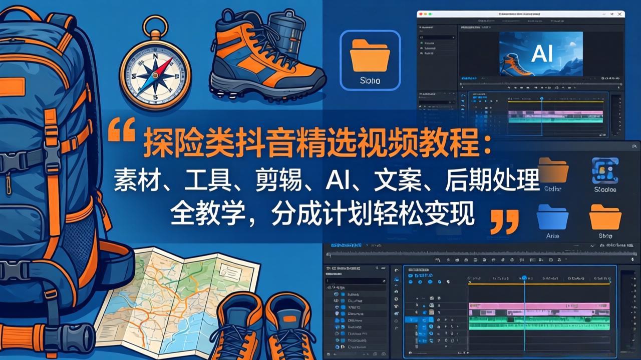 探险类抖音精选视频教程：素材、工具、剪辑、AI、文案、后期处理全教学，分成计划轻松变现_-七宝：认真做好一件事