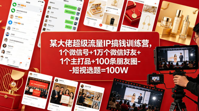 某大佬超级流量IP搞钱训练营，1个微信号 1万个微信好友 1个主打品 100条朋友圈-短视选题=100W-七宝：认真做好一件事
