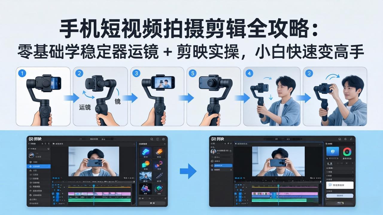 手机短视频拍摄剪辑全攻略：零基础学稳定器运镜   剪映实操，小白快速变高手_-七宝：认真做好一件事