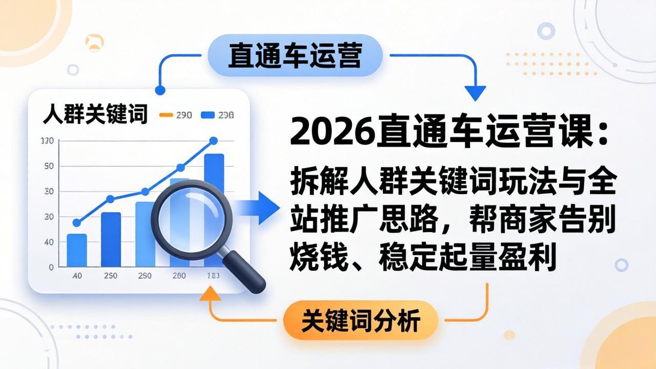 2026直通车运营课：拆解人群关键词玩法与全站推广思路，帮商家告别烧钱、稳定起量盈利_-七宝：认真做好一件事