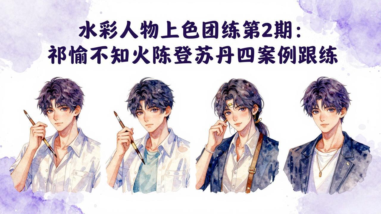 水彩人物上色团练第2期：祁煜不知火陈登苏丹四案例跟练，手把手提升绘画能力_-七宝：认真做好一件事