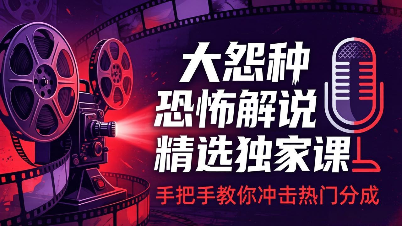 大怨种恐怖解说精选独家课：电影下载 文案配音 片头封面，手把手教你冲击热门分成_-七宝：认真做好一件事