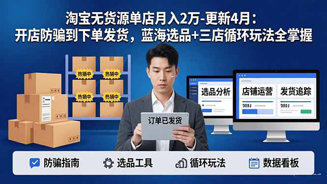 淘宝无货源5.0单店月入2万-更新4月：开店防骗到下单发货，蓝海选品 三店循环玩法全掌握_-七宝：认真做好一件事