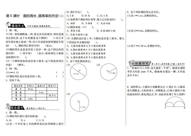 六年级数学上册1.6圆的周长、圆周率的历史（1）（北师大版）-七宝：认真做好一件事