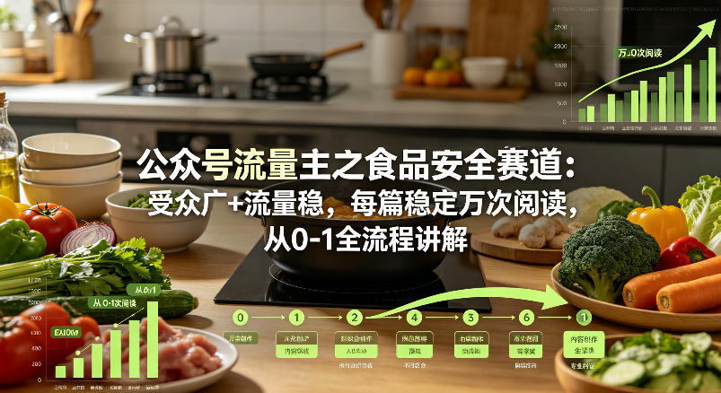 公众号流量主之食品安全赛道，受众广 流量稳，每篇作品稳定万次阅读，从0-1全流程讲解-七宝：认真做好一件事