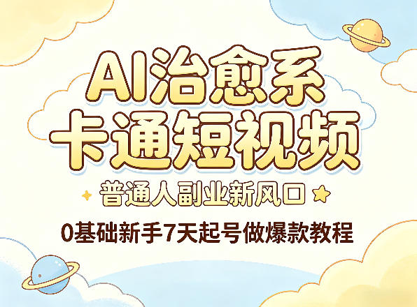 AI治愈系卡通短视频，普通人副业新风口，0基础新手7天起号做爆款教程-七宝：认真做好一件事