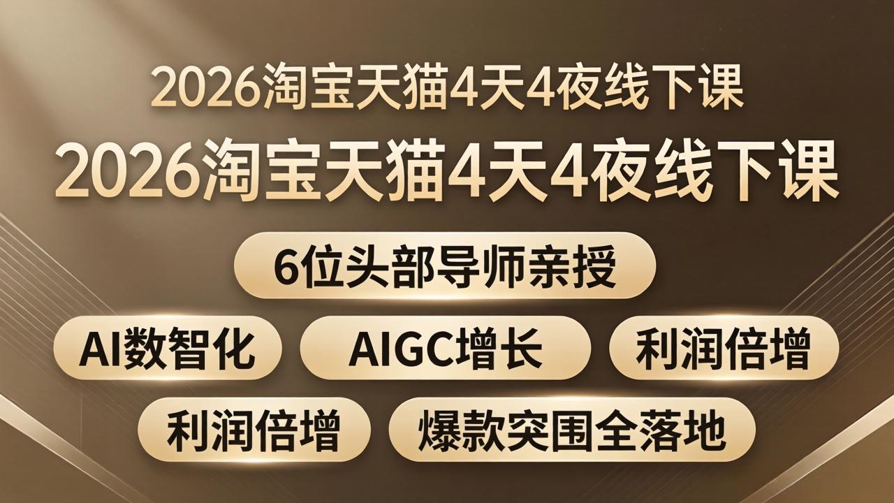 2026淘宝天猫4天4夜线下课：6位头部导师亲授，AI数智化 AIGC增长 利润倍增 爆款突围全落地_-七宝：认真做好一件事