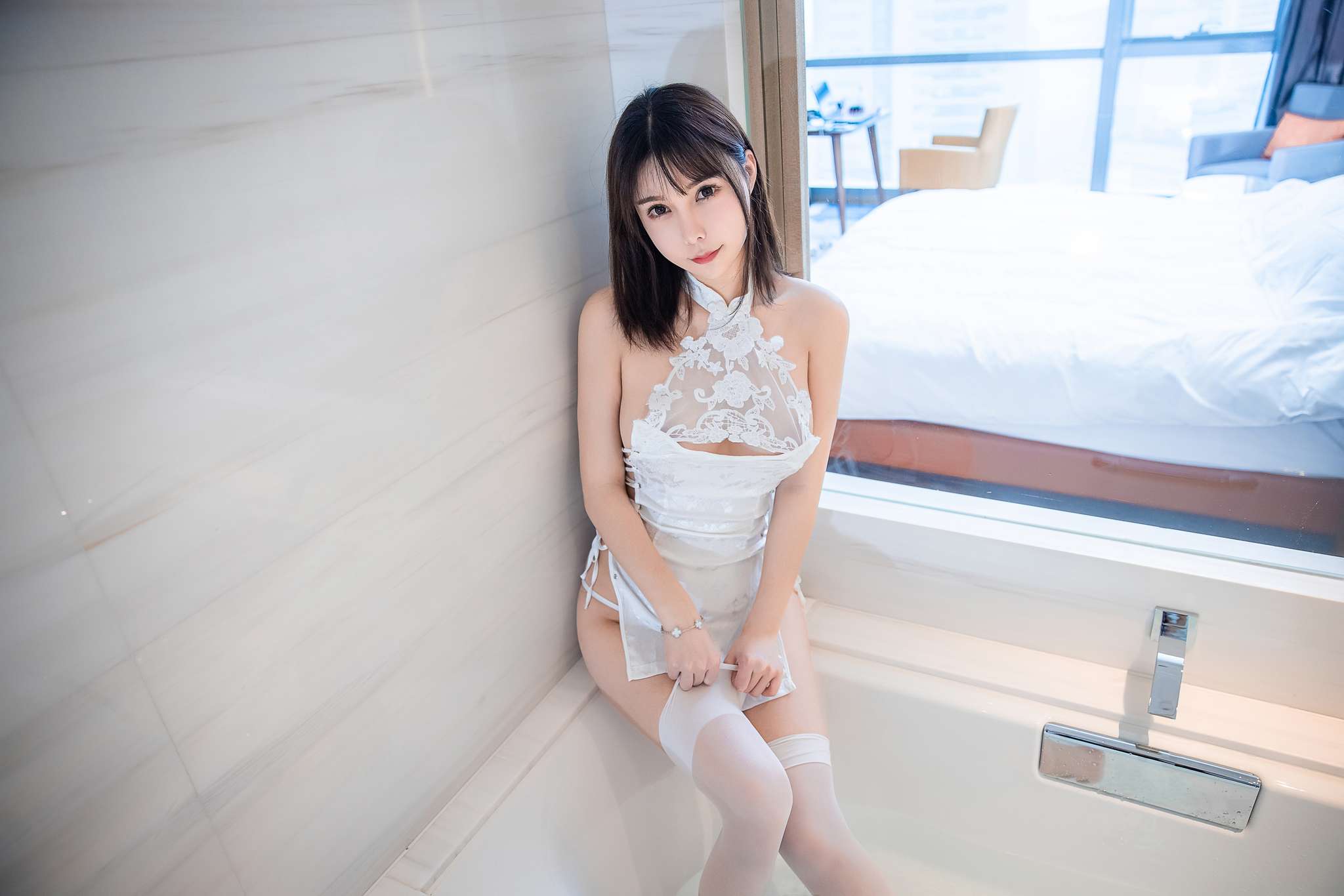 图片[5]-亚马逊鲶鱼 Vol.010 白色旗袍 [18P-350M]-吾爱二次元