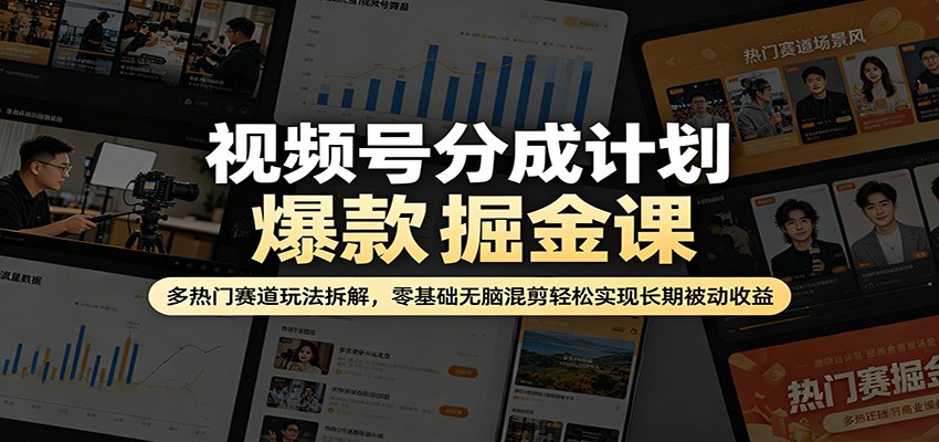 视频号分成计划爆款掘金课：多热门赛道玩法拆解，零基础无脑混剪轻松实现长期被动收益-七宝：认真做好一件事
