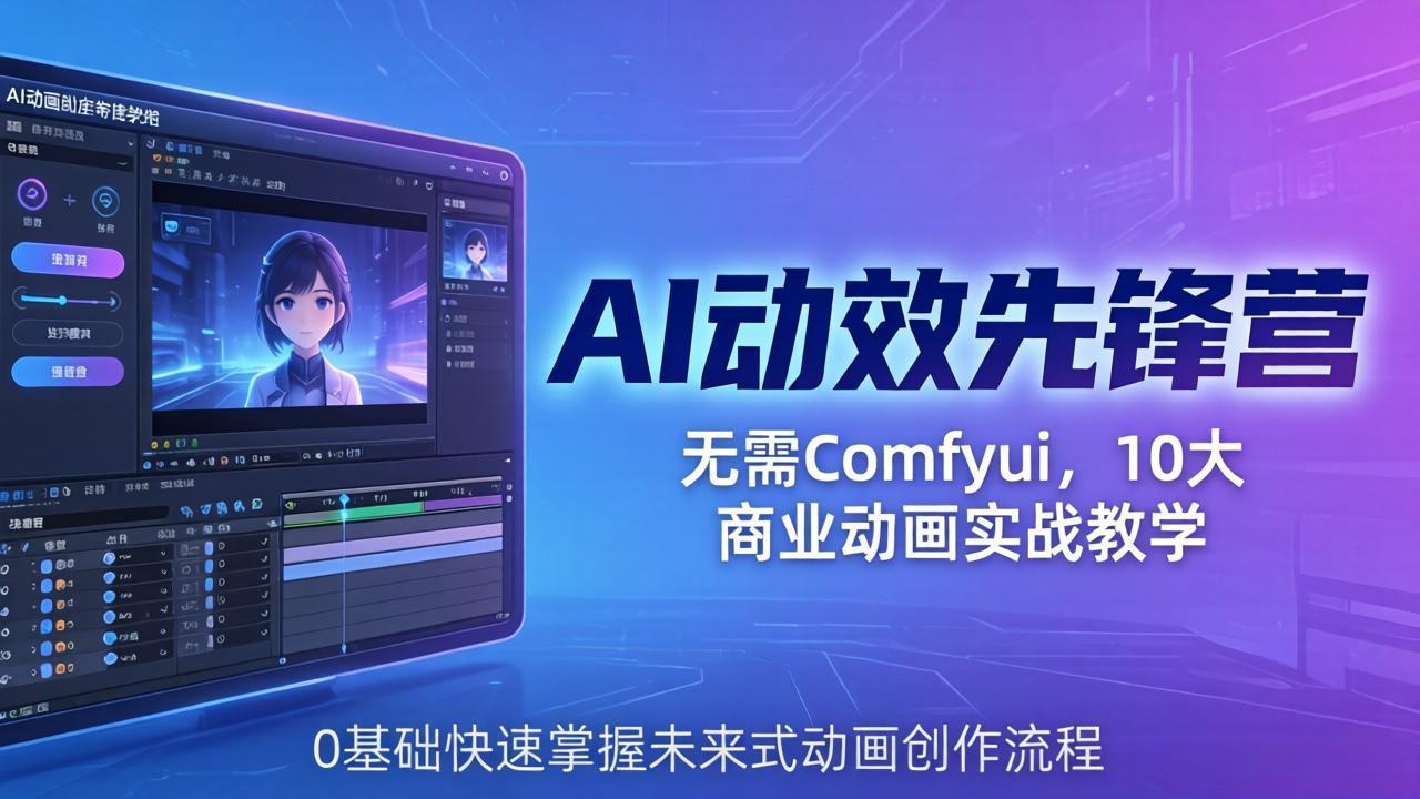 AI 动效先锋营：无需Comfyui，10大商业动画实战教学，0基础快速掌握未来式动画创作流程_-七宝：认真做好一件事