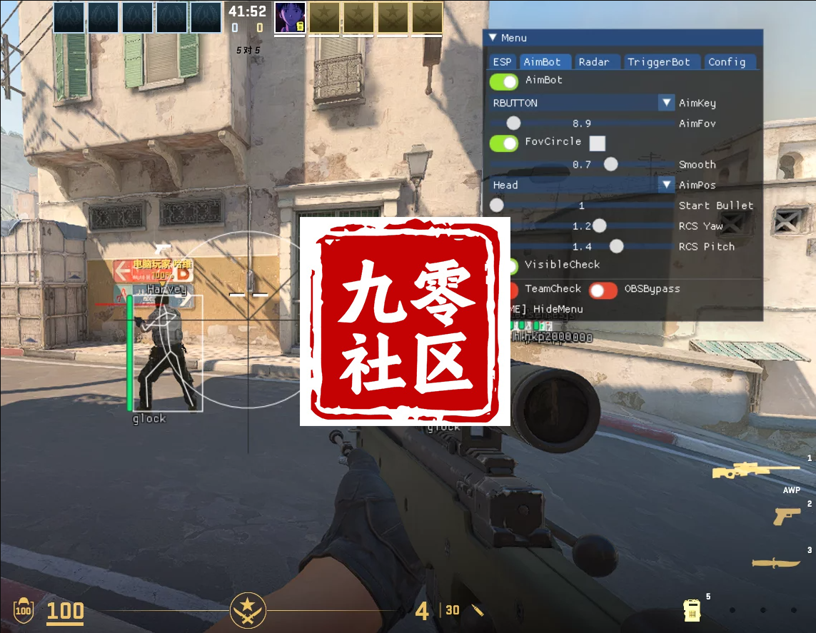 简单CS2外部辅助 透视自瞄、骨骼透视-九零社区