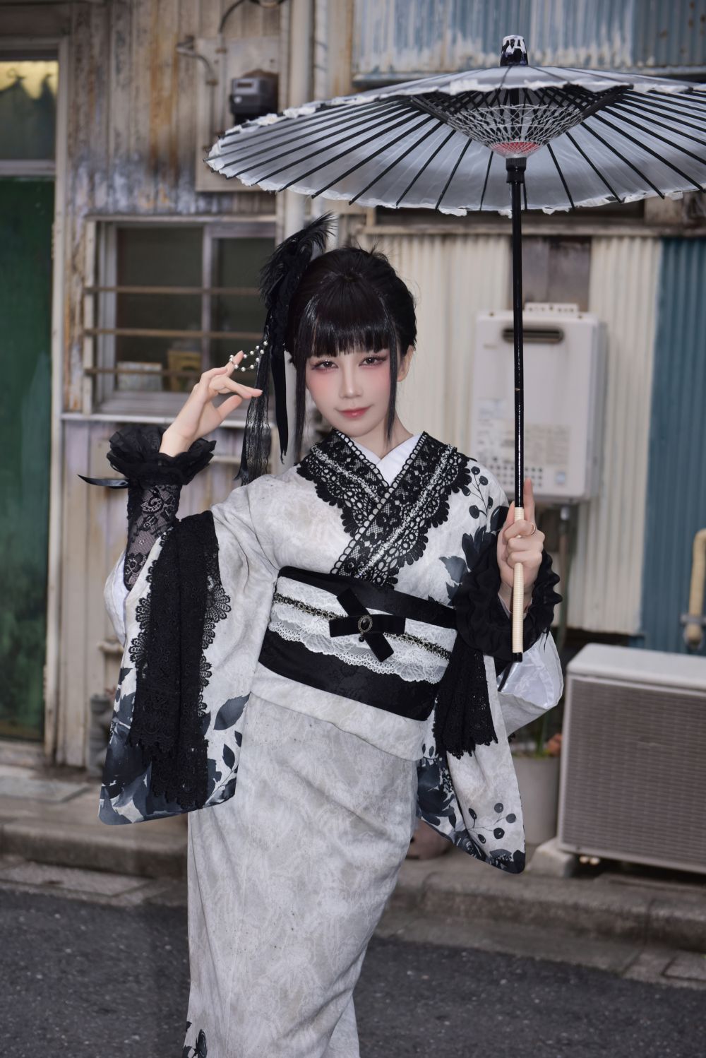 水淼aqua Vol.227 Black Lace Kimono[70P-99M]-吾爱二次元