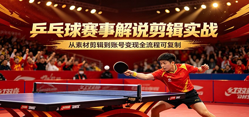 乒乓球赛事解说剪辑实战，从素材剪辑到账号变现全流程可复制-七宝：认真做好一件事