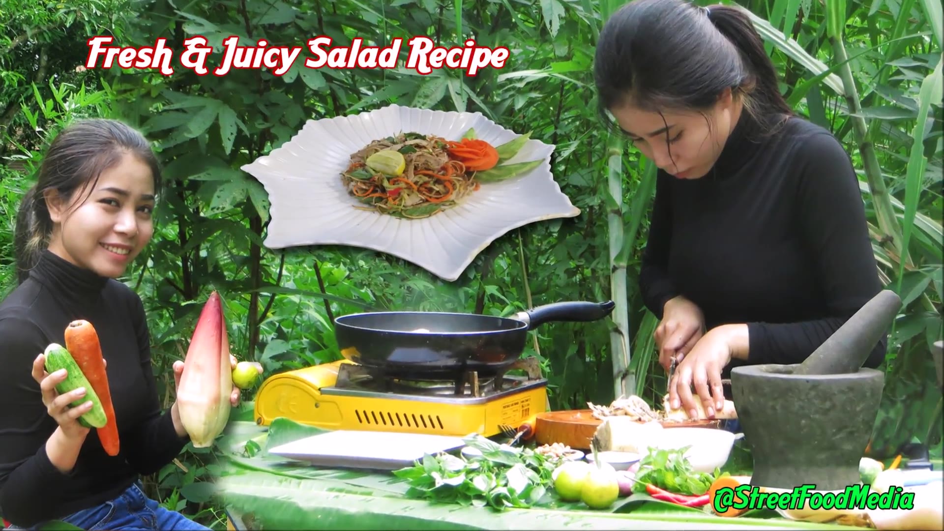 美女教你做美味的猪肉拌蔬菜沙拉